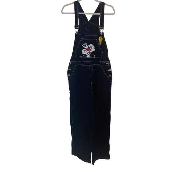 Looney Tunes Vintage 90s Womens Overalls Size Large Black Sylvester Tweety Bird - Picture 1 of 10